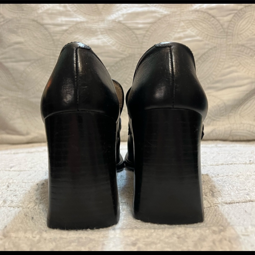 Vintage Black Leather Women's Heeled Loafers 90s Y2K - Picture 4 of 7